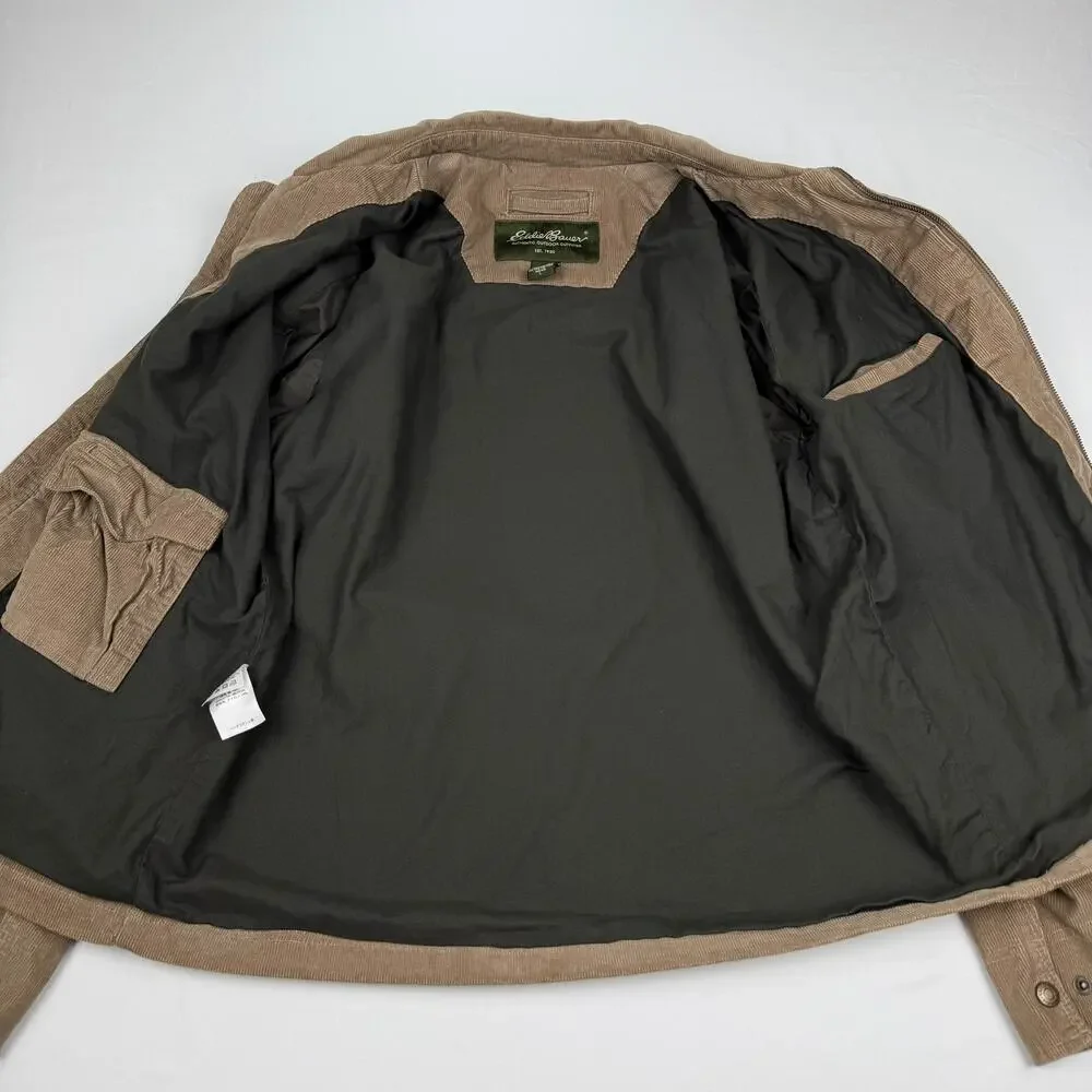 Eddie Bauer Tan Brown Corduroy Jacket Zip Front Men’s Large Outdoor Casual